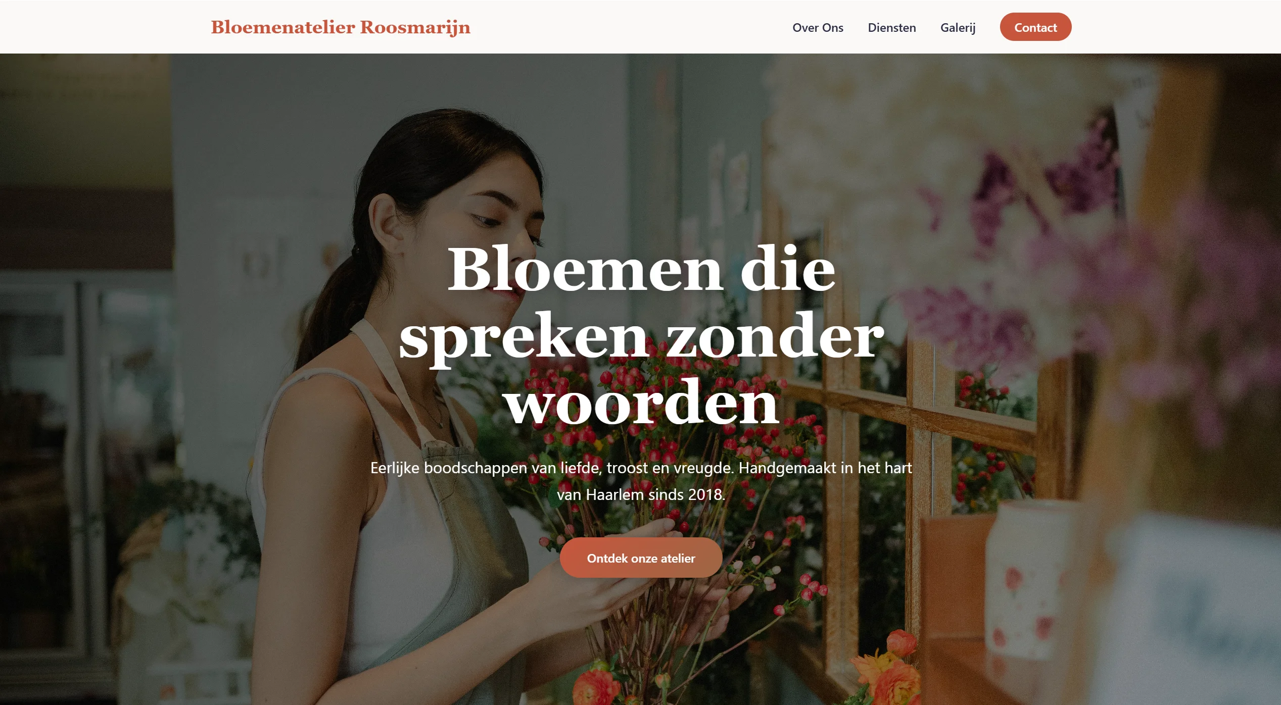 Bloemen Atelier Roosmarijn website gegenereerd door AI