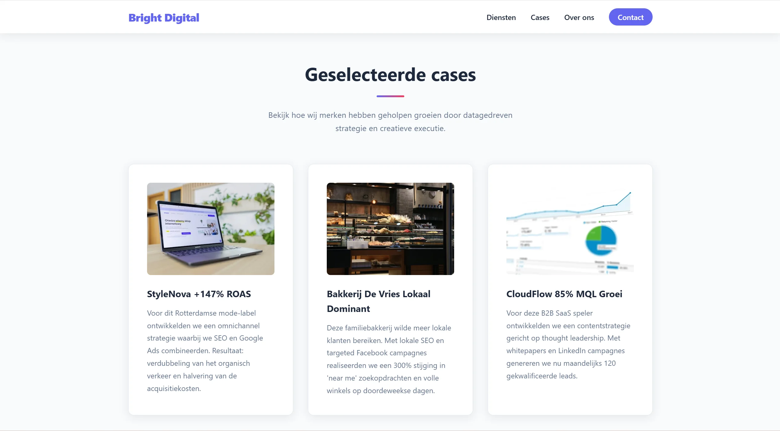 Bright Digital casepagina gegenereerd door AI