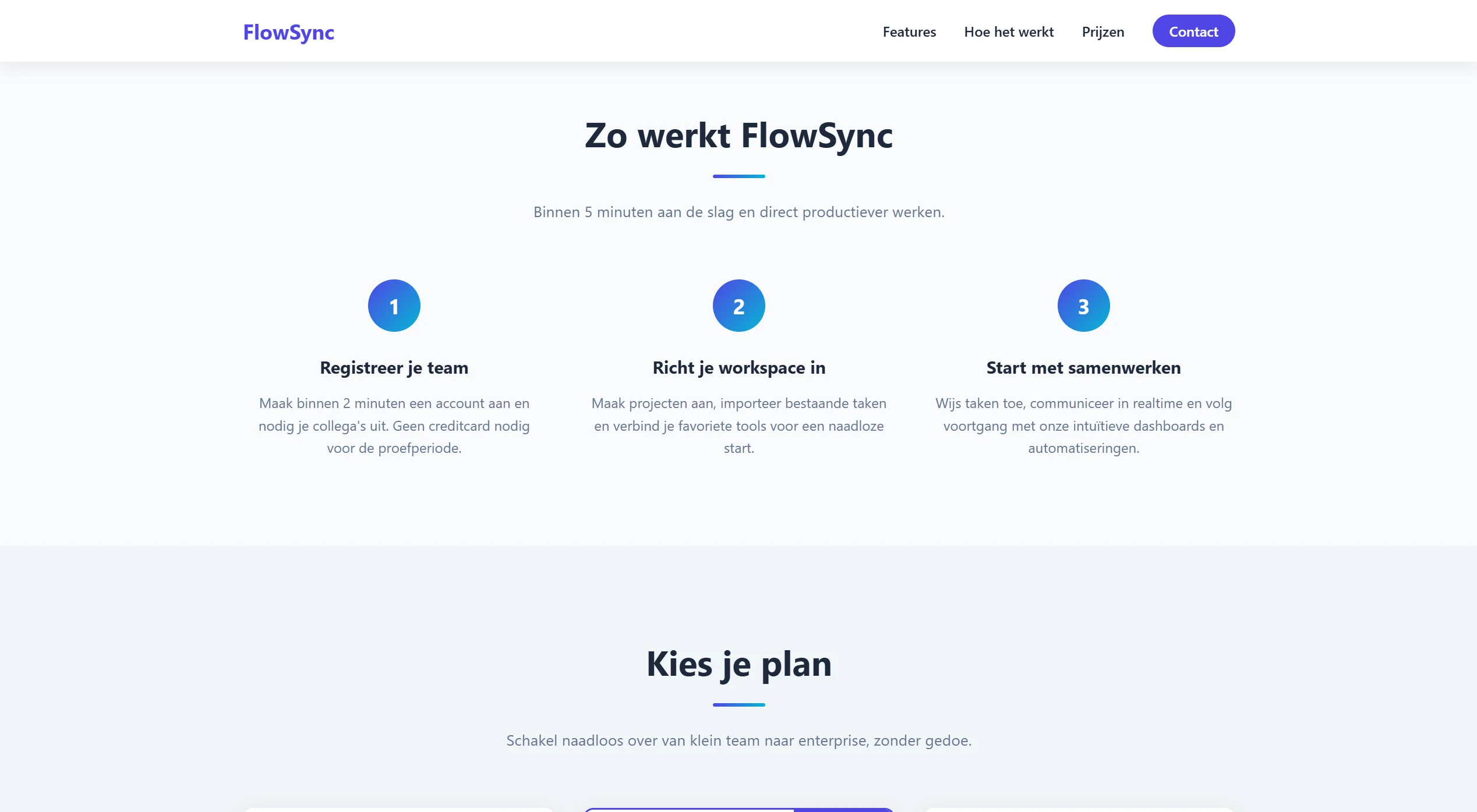 FlowSync SaaS website gegenereerd door AI