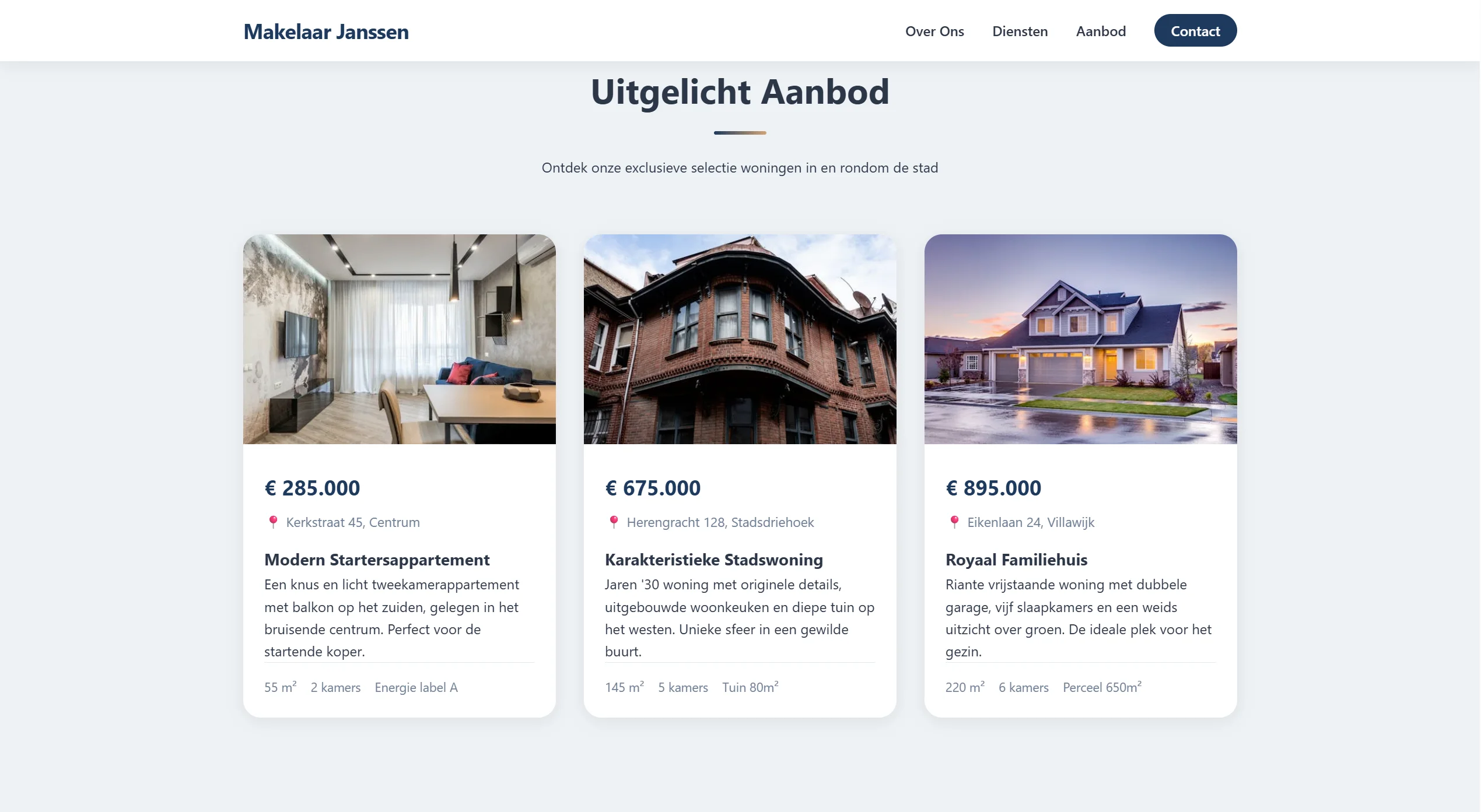 Makelaar Janssen aanbodpagina gegenereerd door AI
